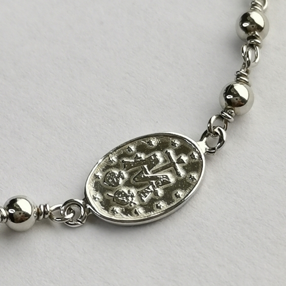 NWT Sterling Silver decade rosary prayer slider bracelet Cross charm - Picture 2 of 6